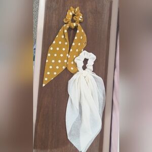 Polka Dot Mustard & Ivort Scrunchie Scarves (Lot of 2)